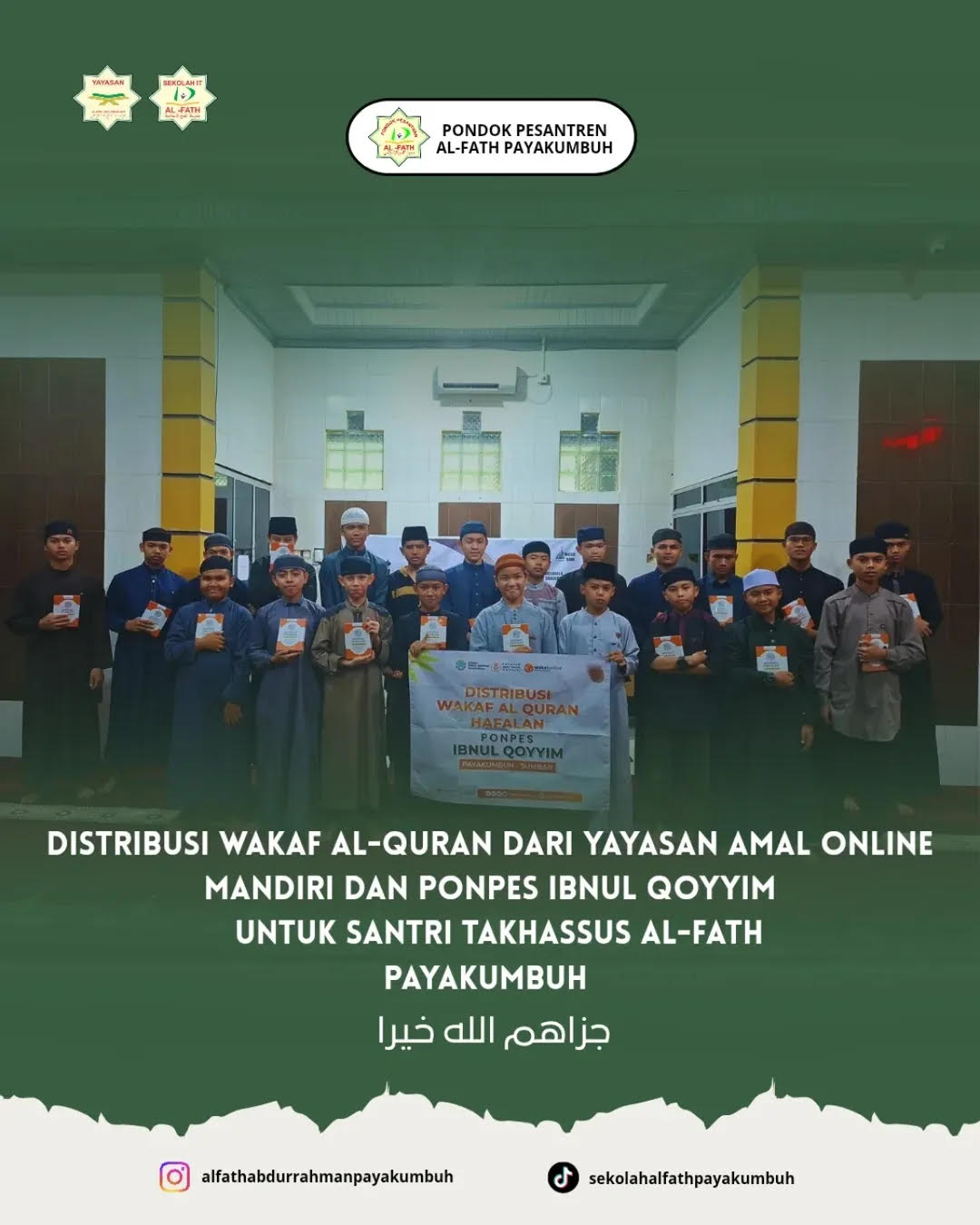 Ditribusi Wakaf Al Qur’an dari Yayasan Amal Online Mandiri dan Pondok Pesantren Ibnul Qoyyim